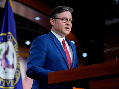 US House Speaker Mike Johnson, a Republican from Louisiana, during a news conference at th