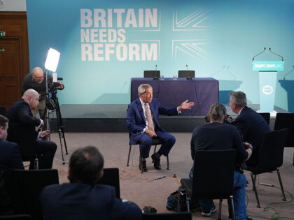 Reform Party leader Nigel Farage speaks to the media following a Reform UK press conferenc