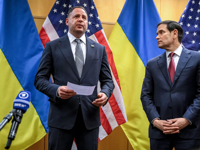 US Secretary of State Marco Rubio (R) and Ukraine's Presidential Office Chief of staf