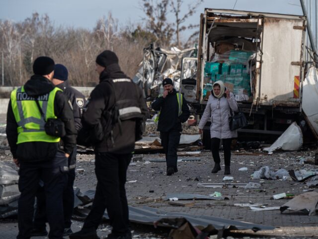 KYIV, UKRAINE - NOVEMBER 25: A view on a site of an overnight Russian drone and missile at
