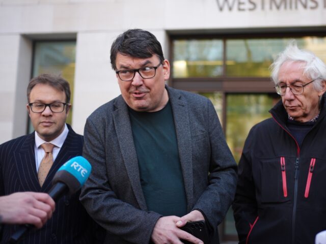 Father Ted co-creator Graham Linehan speaks to the media outside Westminster Magistrates'