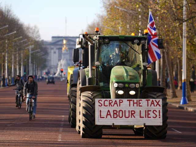 Farmers take part in a protest with their tractors in Whitehall, London, ahead of Chancell