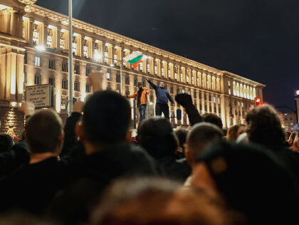 SOFIA, BULGARIA - NOVEMBER 26: Protesters hold a demonstration against the 2026 State Budg