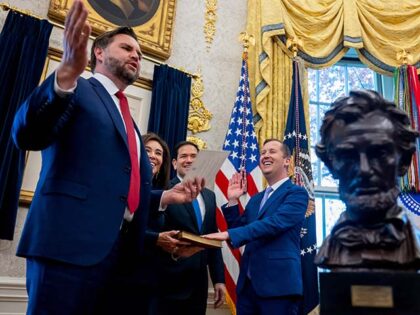 US Vice President JD Vance, from left, Jeanine Pirro, US attorney for the District of Colu