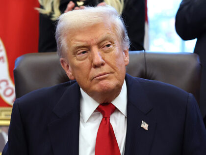 U.S. President Donald Trump looks on during the swearing-in ceremony of U.S. Ambassador to