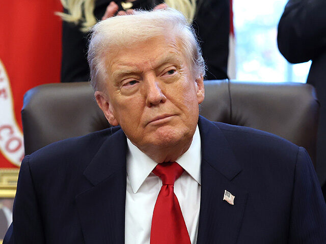 U.S. President Donald Trump looks on during the swearing-in ceremony of U.S. Ambassador to