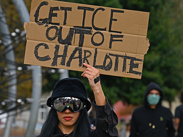 GettyImages2246403965 Protesters gather at First Ward Park for the 'No Border Patrol In Charlotte' rally to rais