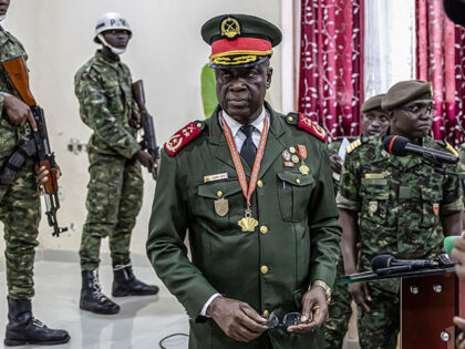 Guinea Bissau Army general Horta N'Tam looks on during the swearing in ceremony as the tra
