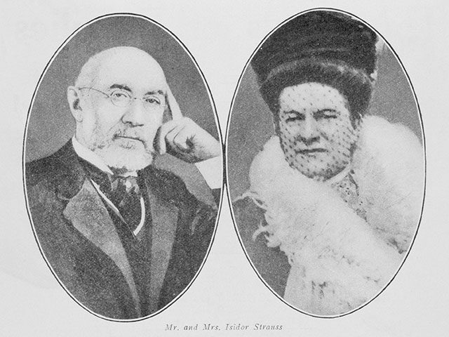 Isidor Straus and his wife, Ida, victims of the S. S. Titanic sinking. Taken from the memo