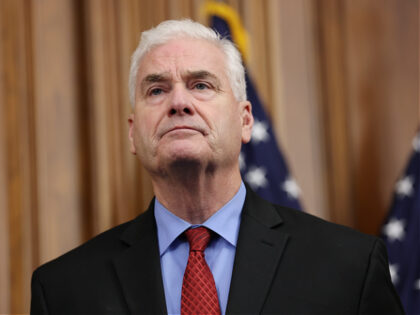 WASHINGTON, DC - OCTOBER 14: House Majority Whip Tom Emmer (R-MN) listens as U.S. Speaker