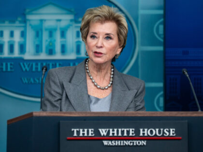 Linda McMahon, US education secretary, during a news conference in the James S. Brady Pres