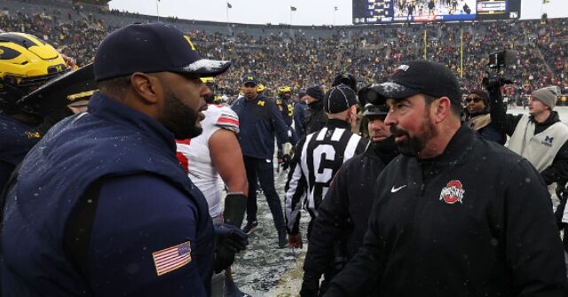 WATCH: Ryan Day, Sherrone Moore Derail Flag-Planting Attempt After Ohio State-Michigan Game