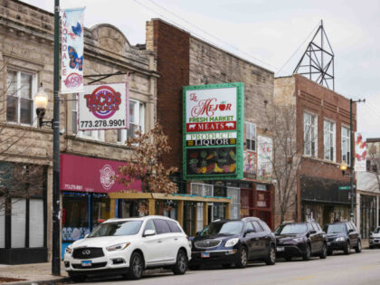 A taqueria restaurant and Mexican grocery store on North Milwaukee Avenue in the Avondale