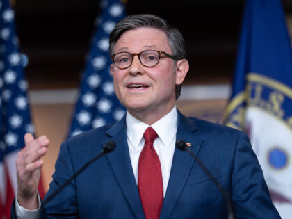Speaker of the House Mike Johnson, R-La., makes a statement to reporters following a vote