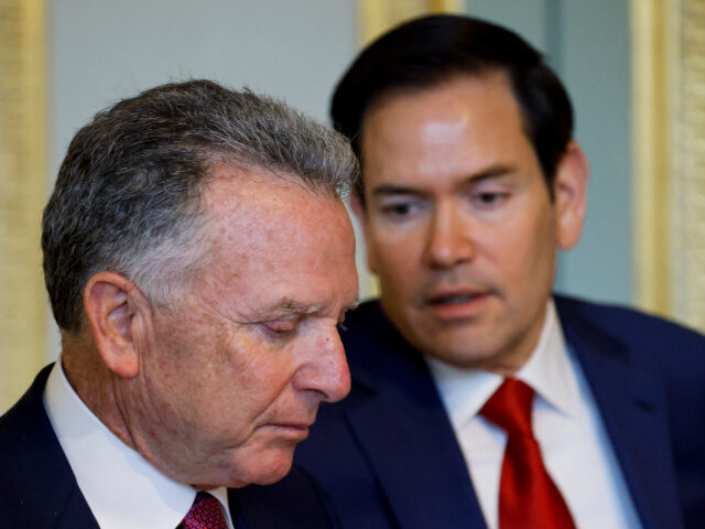 US Special Envoy Steve Witkoff (L) listens to US Secretary of State Marco Rubio during a d