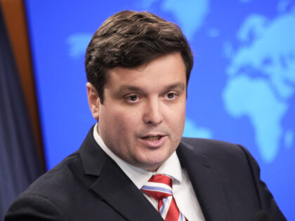 US Deputy State Department Spokesman Tommy Pigott speaks during a press briefing at the St