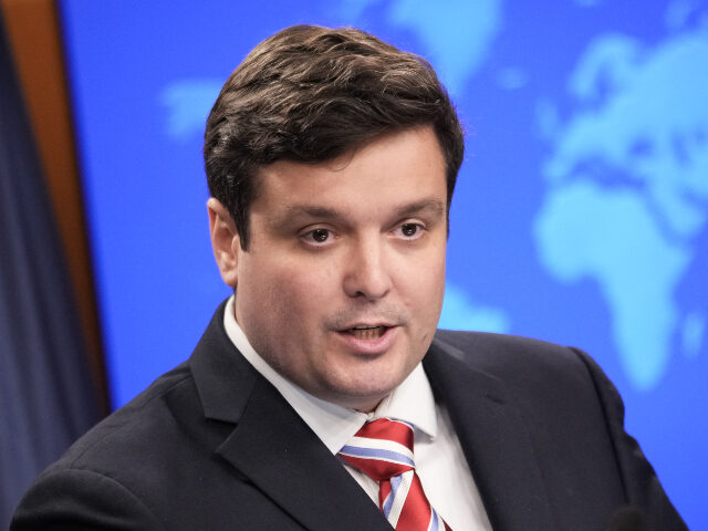 US Deputy State Department Spokesman Tommy Pigott speaks during a press briefing at the St