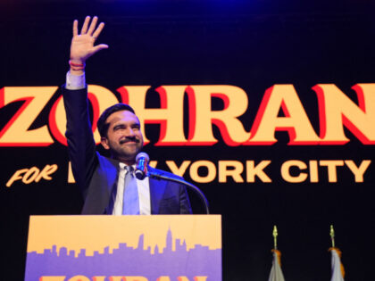New York City Mayoral candidate Zohran Mamdani celebrates during an election night event a