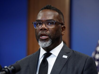 Chicago mayor Brandon Johnson speaks during a press conference amid reports of federal dep