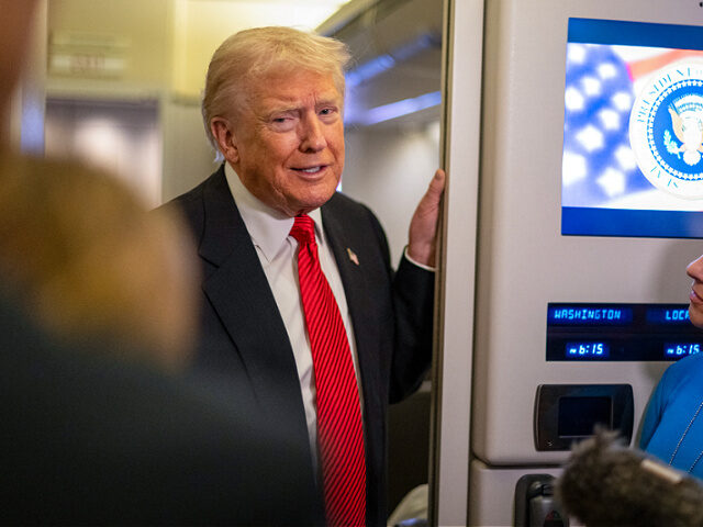 donald-trump-af1-press-nov2-2025-getty US President Donald Trump speaks to members of the press aboard Air Force One as he heads