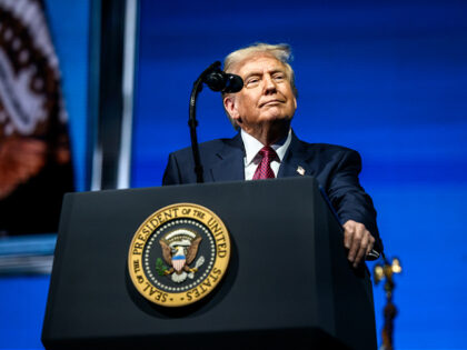 President Donald Trump delivers remarks at the America Business Forum Miami at the Kaseya