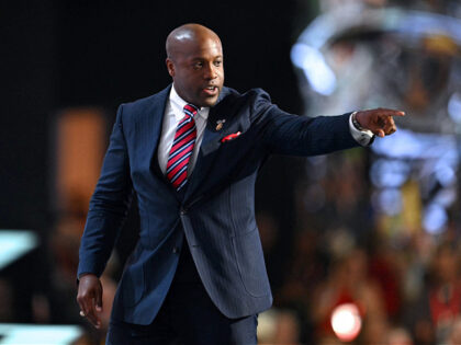 US Representative of Texas Wesley Hunt gestures after speaking during the first day of the