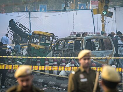 NEW DELHI, INDIA - NOVEMBER 11: Security officials seen carrying out an investigation on t