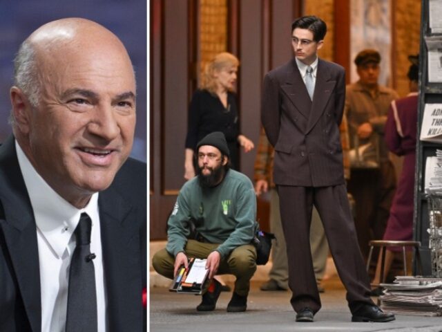 Left: Kevin O'Leary. Right: Timothée Chalamet is seen on the set of "Marty Supreme" in Mi