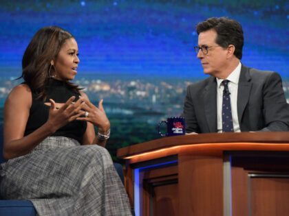 NEW YORK - SEPTEMBER 20: The Late Show With Stephen Colbert. With guest Michelle Obama dur