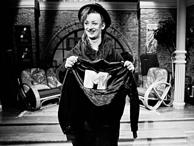 View of British Pop musician Boy George (born George Alan O'Dowd), of the group Culture Cl