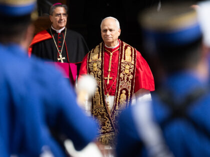 VATICAN CITY, VATICAN - OCTOBER 23: Pope Leo XIV following the departure of King Charles I