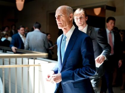 Senator Rick Scott, a Republican from Florida, departs following a briefing at the US Capi