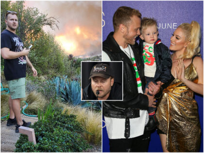 PACIFIC PALISADES, CA - JANUARY 7: Spencer Pratt is seen in watching the wildfire as it ap