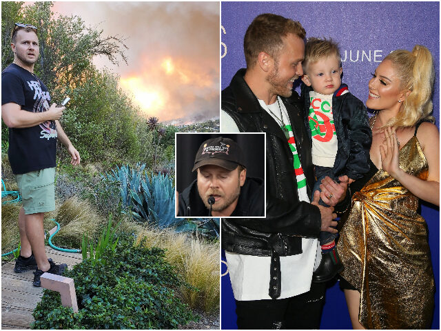 PACIFIC PALISADES, CA - JANUARY 7: Spencer Pratt is seen in watching the wildfire as it ap