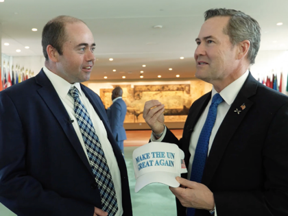 Ambassador Mike Waltz and Breitbart News's Matt Boyle at the Hall of Flags at the Uni