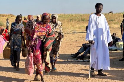 Civilians who fled Sudan's El-Fasher last week, with the frontline now shifting to Ko
