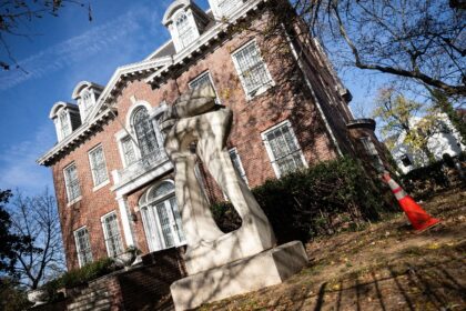 The Syrian embassy is seen behind locked gates in Washington, DC on November 14, 2025.