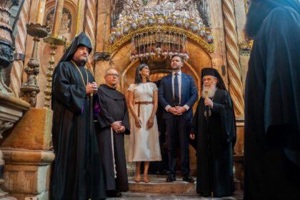 US Vice President JD Vance and Second Lady Usha Vance tour the Church of the Holy Sepulchr