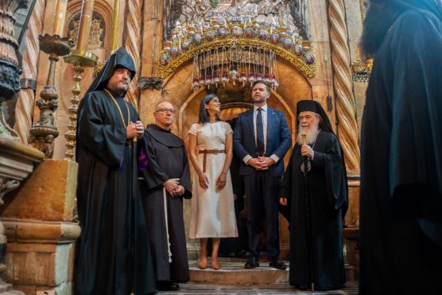 US Vice President JD Vance and Second Lady Usha Vance tour the Church of the Holy Sepulchr