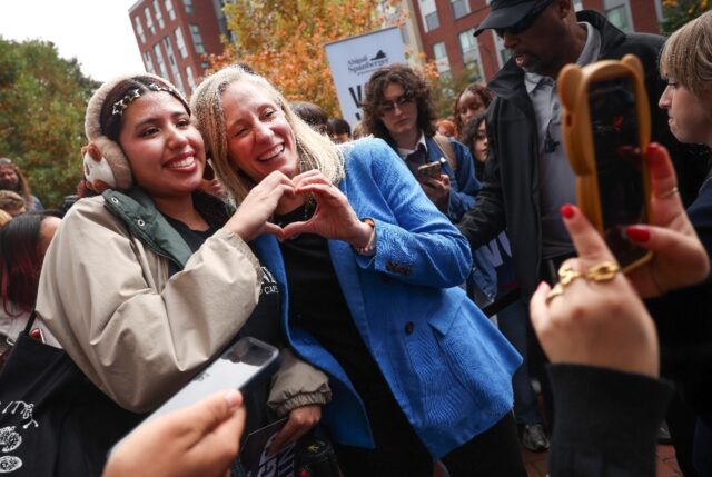 Victorious Virginia Democratic gubernatorial candidate Abigail Spanberger poses for a phot