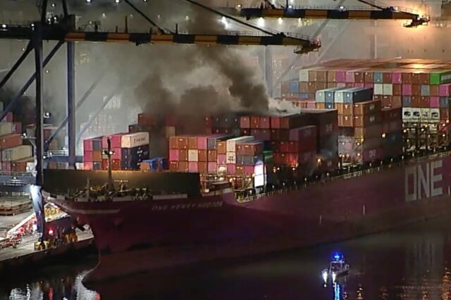 Container Ship Fire Los Angeles The Associated Press