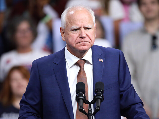 Governor Tim Walz speaking at a campaign rally for Vice President of the United States Kam