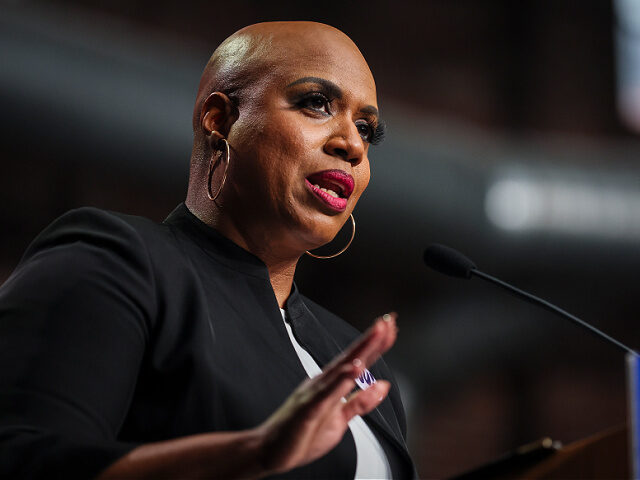 Boston, MA - April 5: U.S. Rep. Ayanna Pressley speaks during Mayor Michelle Wu's re-elect