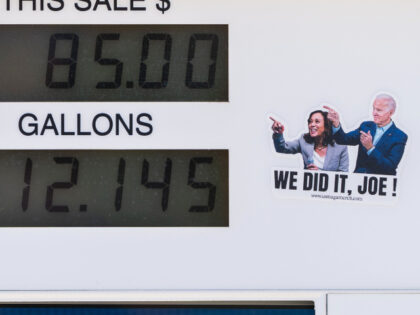 A political sticker mocking President Joe Biden and Vice President Kamala Harris is seen n