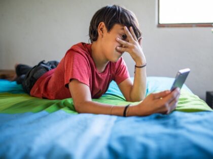 Boy scared of image on smartphone