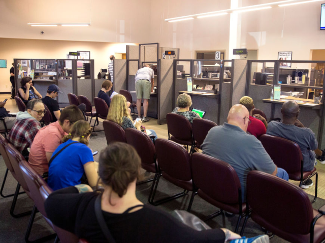 GettyImages-1167026717 PORTLAND, ME - AUGUST 30: A lobby full of people wait for their numbers to be called at th