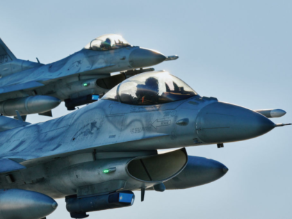 F 16 fighter jets takes part in the NATO Air Shielding exercise near the air base in Lask,