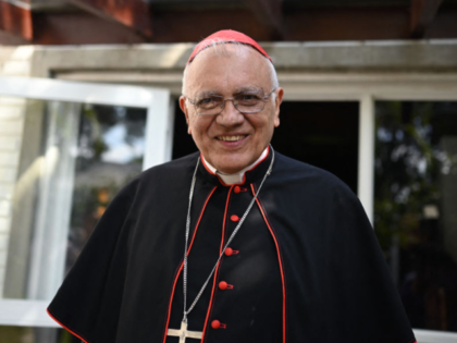 Venezuelan Cardinal Baltazar Enrique Porras Cardozo arrives to offer a press conference af