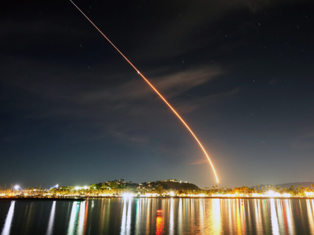 LOS ANGELES, CALIFORNIA - JANUARY 28: A SpaceX Falcon 9 rocket launches with 22 Starlink s