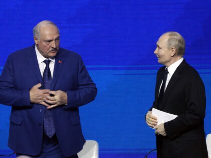 VOLGOGRAD, RUSSIA - APRIL 29 (RUSSIA OUT) Belarusian President Alexander Lukashenko (L) gr